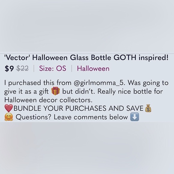 Grocery Outlet Halloween smokey Glass Bottle-sparkly Goth inspired, crow design - Picture 4 of 5